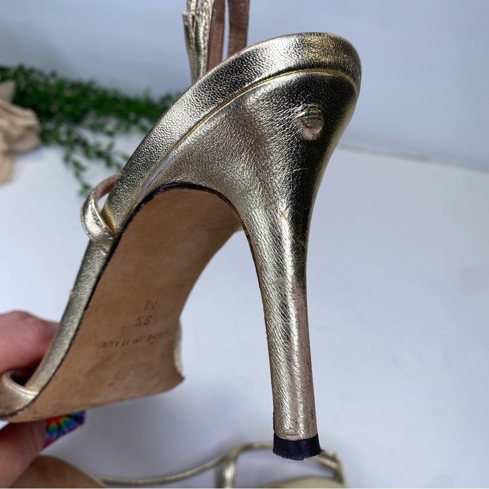Kate Spade Gold Peep Toe Strappy Sandal Heels Leather Size 8.5M - Picture 10 of 10